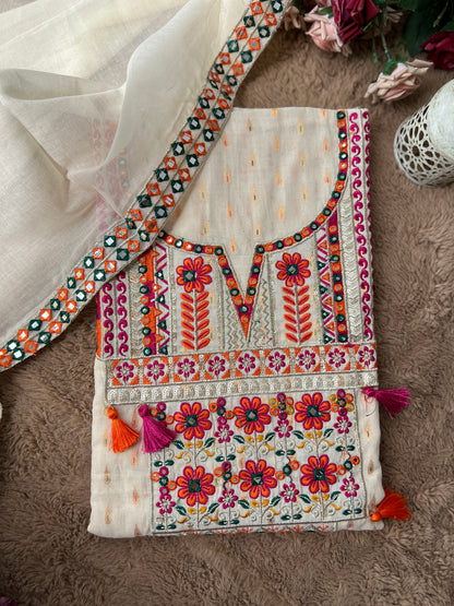 Mirror & Thread Embroidered  Cotton suit set