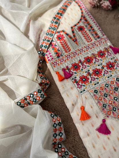 Mirror & Thread Embroidered  Cotton suit set