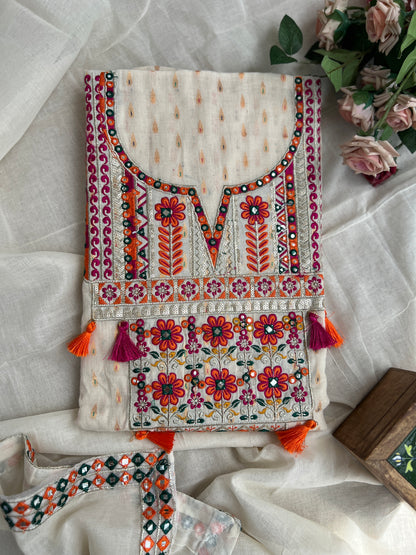 Mirror & Thread Embroidered  Cotton suit set