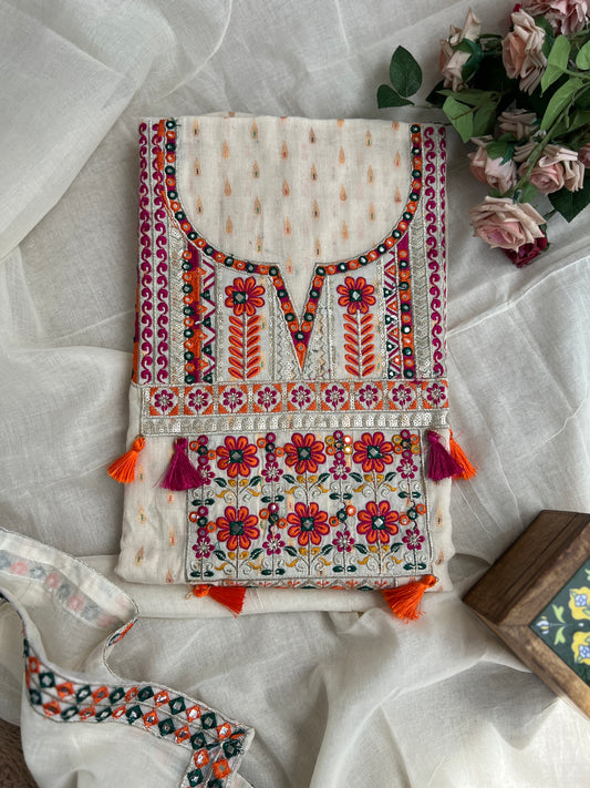 Mirror & Thread Embroidered  Cotton suit set