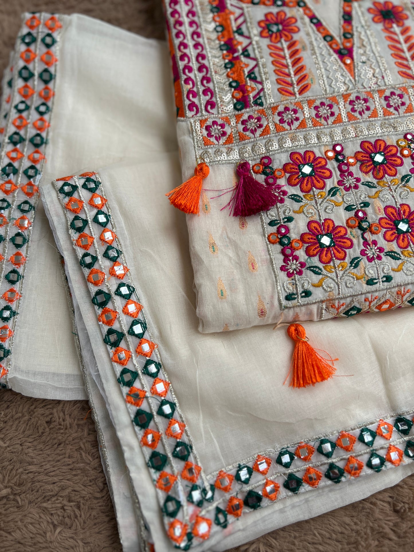 Mirror & Thread Embroidered  Cotton suit set