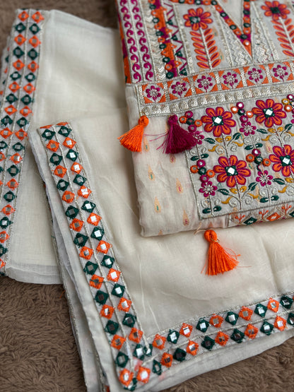 Mirror & Thread Embroidered  Cotton suit set
