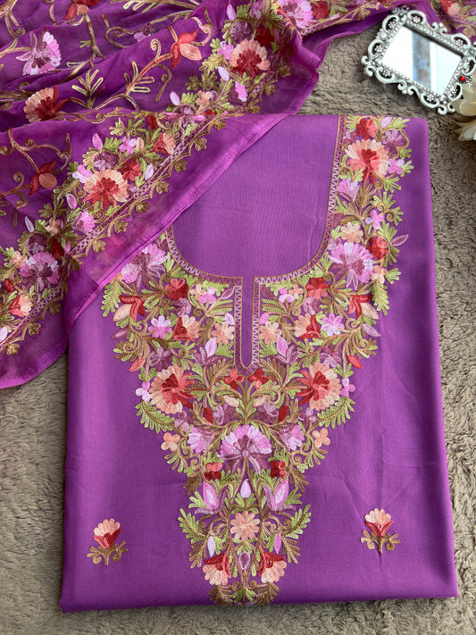 Royal Purple Timeless Kashmiri Salwar Suit with Embroidered Chiffon Dupatta