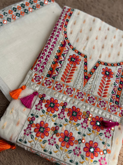 Mirror & Thread Embroidered  Cotton suit set