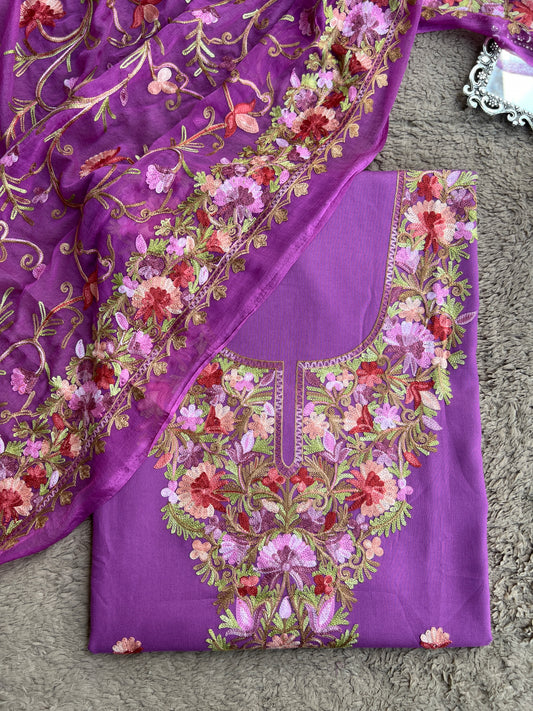 Royal Purple Timeless Kashmiri Salwar Suit with Embroidered Chiffon Dupatta