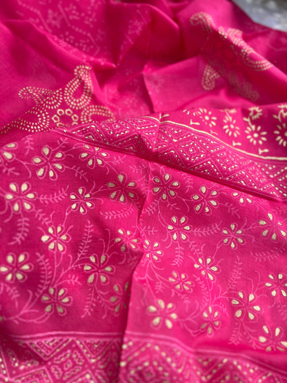 Gulabi Glamour: Pure Cotton Hand-Embroidered Suit Set