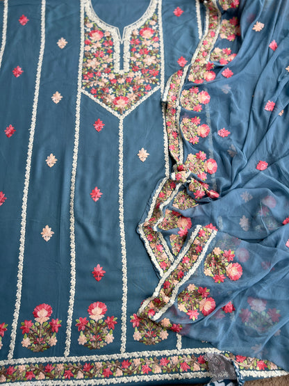 Elegance in Bloom: Timeless Kashmiri Salwar Suit with Chiffon Dupatta