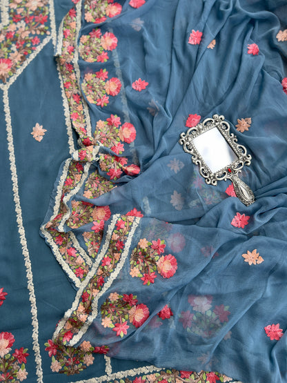 Elegance in Bloom: Timeless Kashmiri Salwar Suit with Chiffon Dupatta