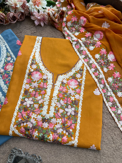 Elegance in Bloom: Timeless Kashmiri Salwar Suit with Chiffon Dupatta