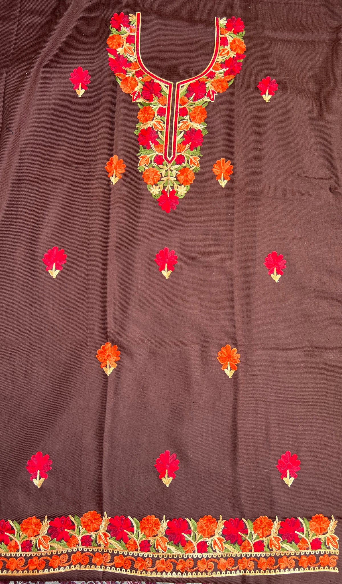 Coffee Brown Unstitched Woolen Kashmiri Suit Set
