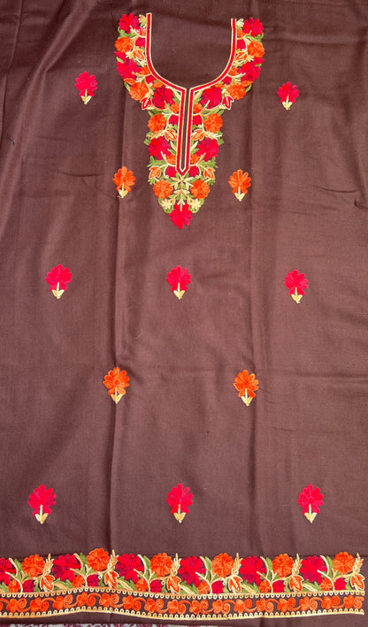 Coffee Brown Unstitched Woolen Kashmiri Suit Set