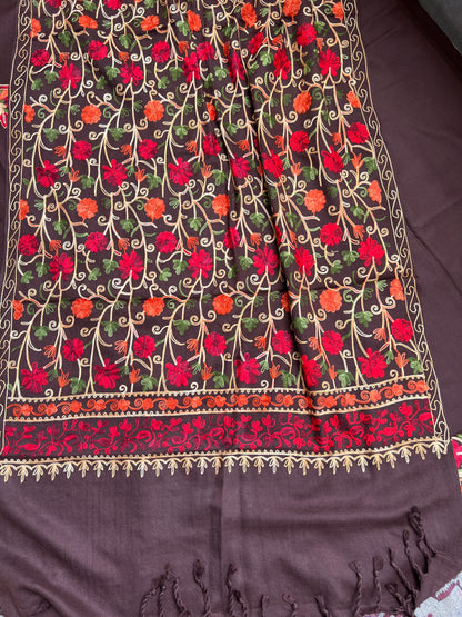 Coffee Brown Unstitched Woolen Kashmiri Suit Set