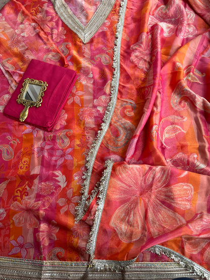 Sunset Blush Semi-Stitched Set with Stunning Lace Detailing