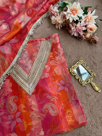 Sunset Blush Semi-Stitched Set with Stunning Lace Detailing