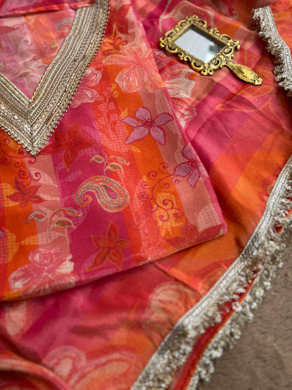 Sunset Blush Semi-Stitched Set with Stunning Lace Detailing