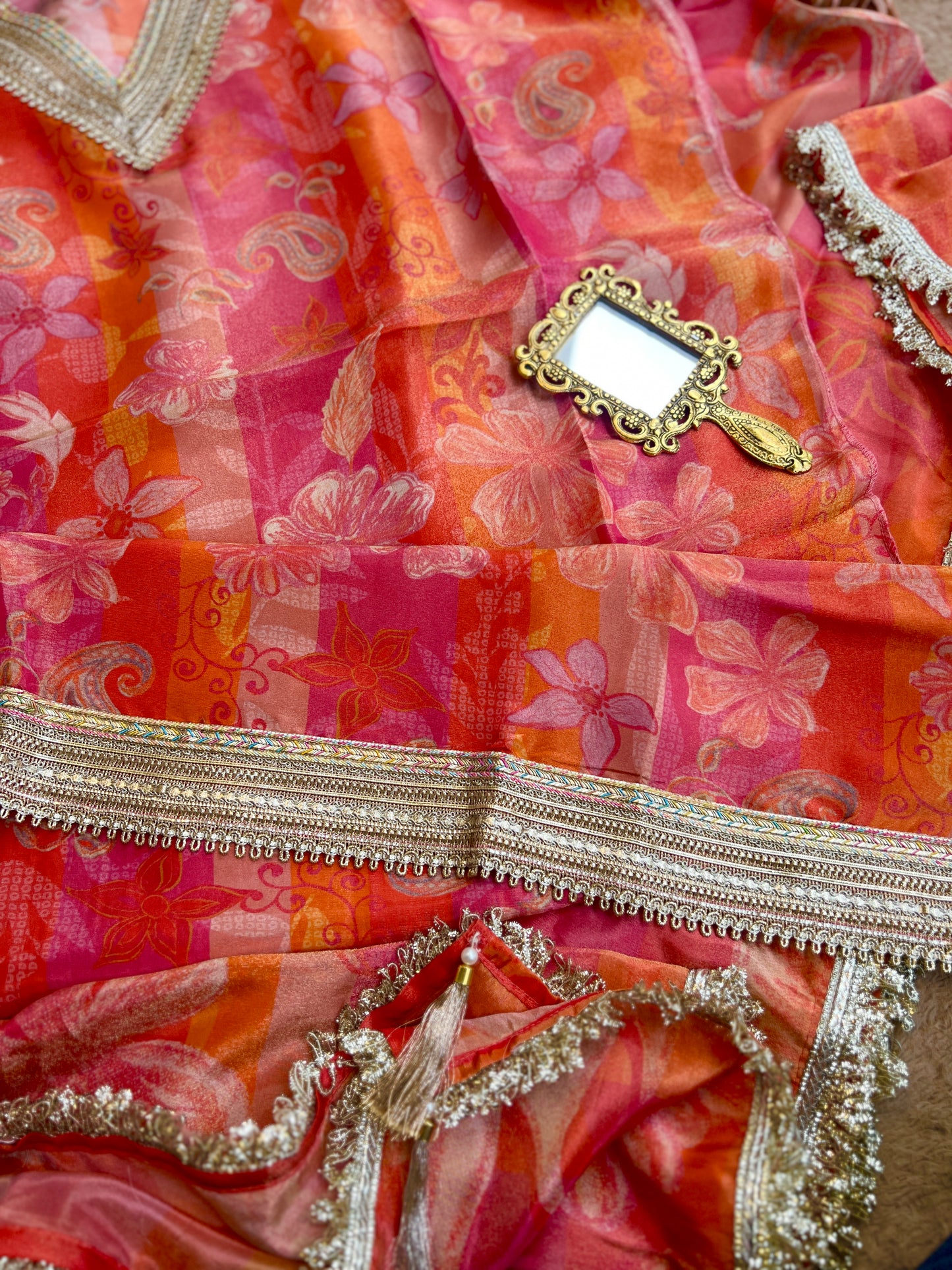 Sunset Blush Semi-Stitched Set with Stunning Lace Detailing