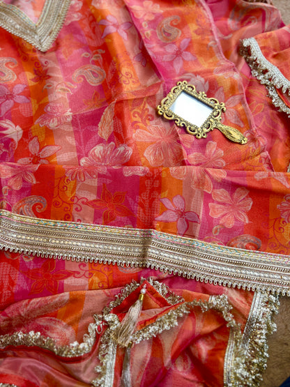 Sunset Blush Semi-Stitched Set with Stunning Lace Detailing