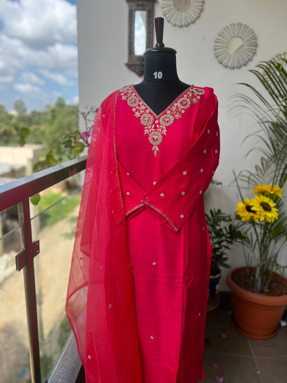 Dark Pink Dola Silk Suit with Handwork Ready to wear Salwar suit