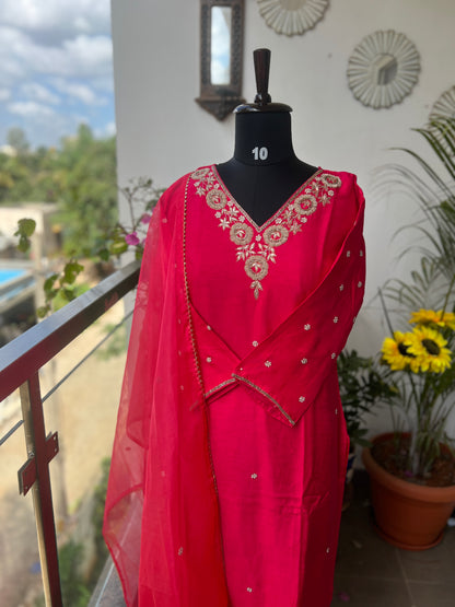 Dark Pink Dola Silk Suit with Handwork Ready to wear Salwar suit