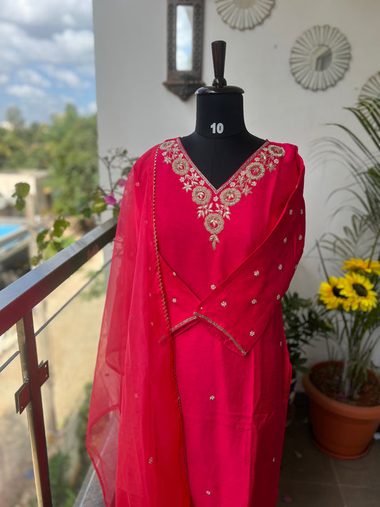 Dark Pink Dola Silk Suit with Handwork Ready to wear Salwar suit