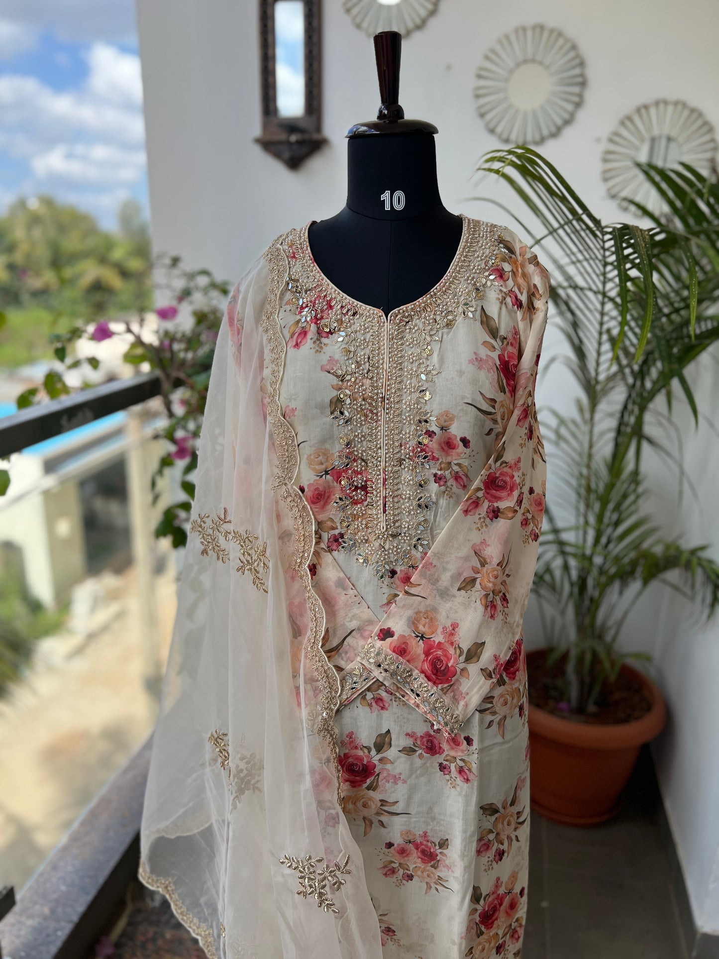 Elegance in Bloom – Ready to Wear Organza Handwork Salwar Suit with Net Embroidered Dupatta