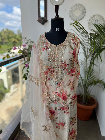 Elegance in Bloom – Ready to Wear Organza Handwork Salwar Suit with Net Embroidered Dupatta