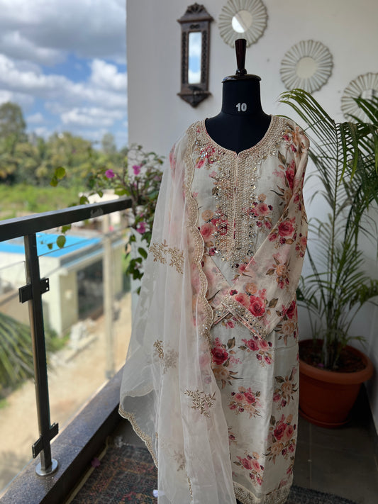 Elegance in Bloom – Ready to Wear Organza Handwork Salwar Suit with Net Embroidered Dupatta