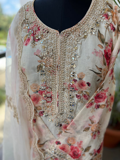 Elegance in Bloom – Ready to Wear Organza Handwork Salwar Suit with Net Embroidered Dupatta