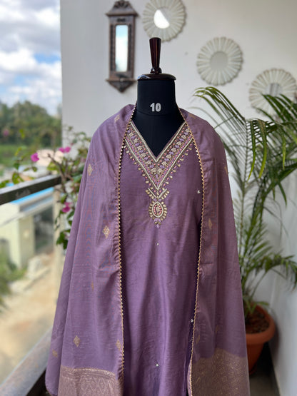 Stunning lavendar handwork ready to wear Suit