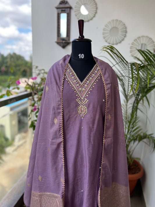 Stunning lavendar handwork ready to wear Suit
