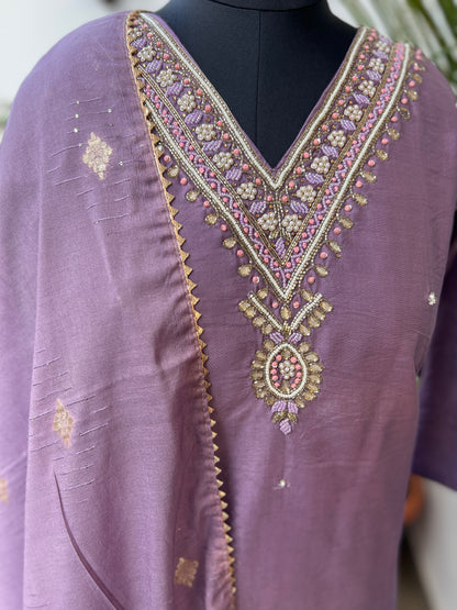 Stunning lavendar handwork ready to wear Suit