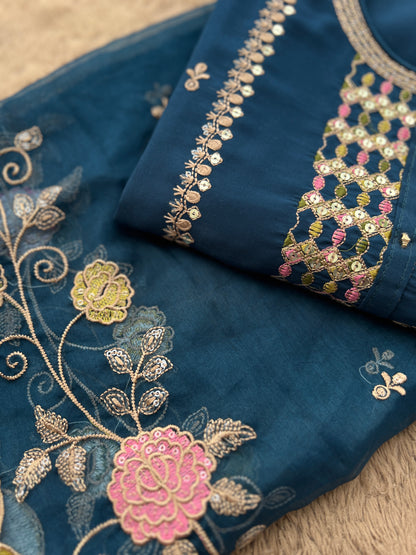 Teal Grace: Intricate Zari & Resham Embroidery in Pakistani Style