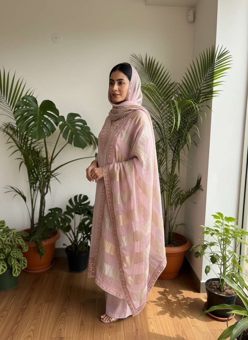 Stunning Lavender Ensemble with Shimmer Tissue Dupatta