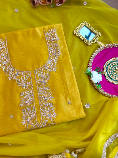Sunlit Yellow Hand-Embroidered Chanderi Suit Set