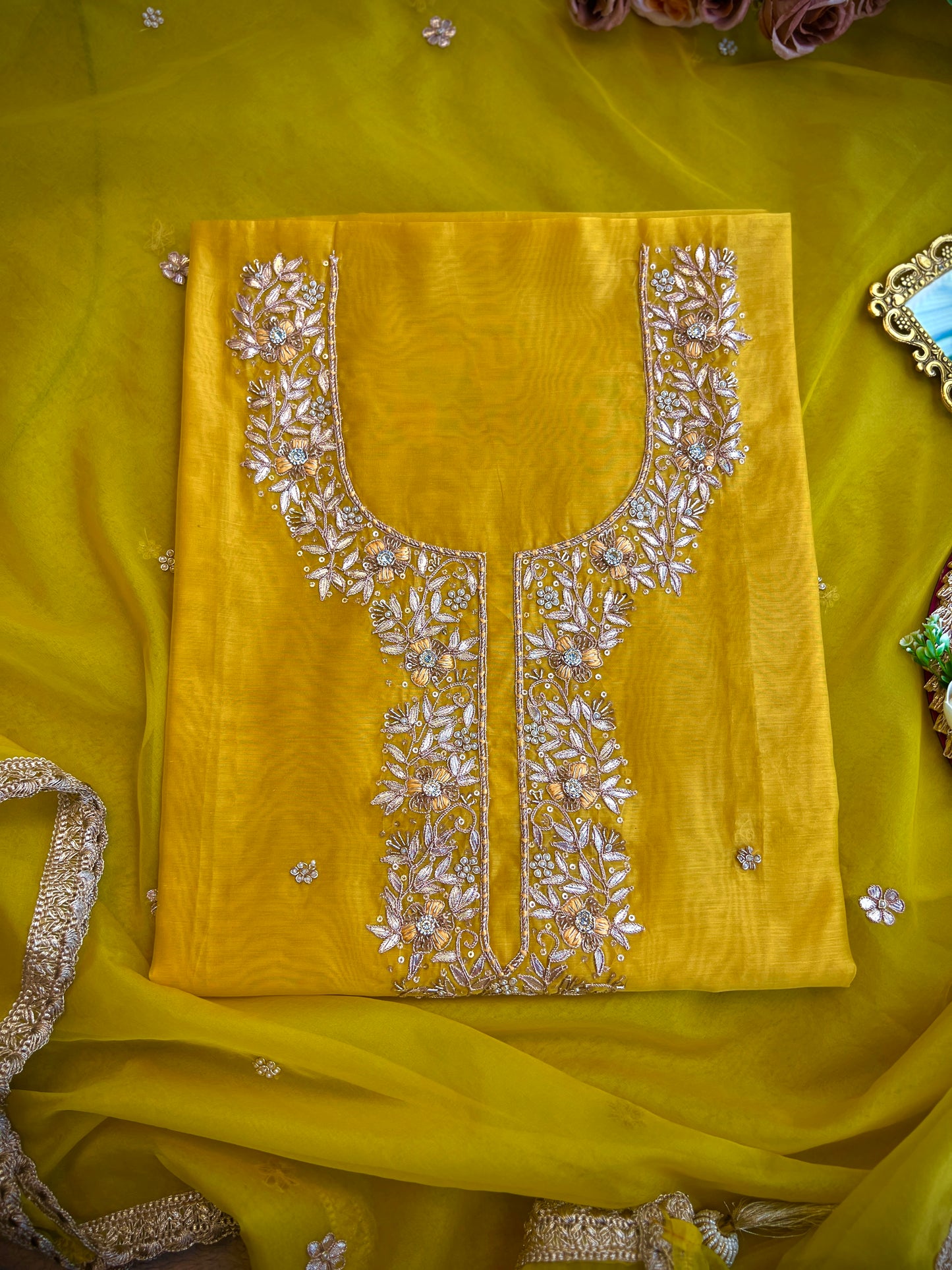 Sunlit Yellow Hand-Embroidered Chanderi Suit Set