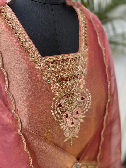 Shimmer Tissue Handworked Salwar Suit with Organza Dupatta – Festive Elegance