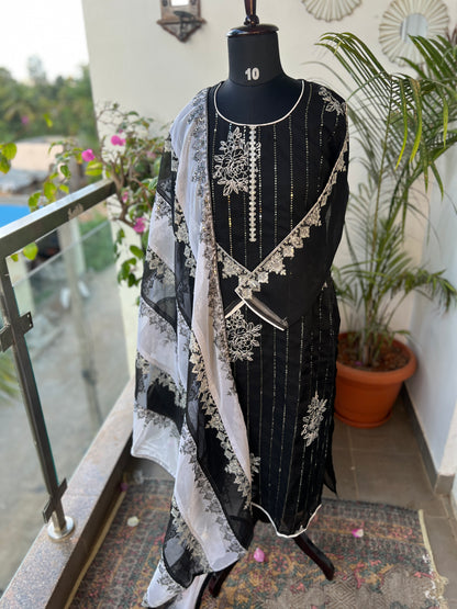 Black & White Sequin Embroidered Pakistani Style Salwar Suit