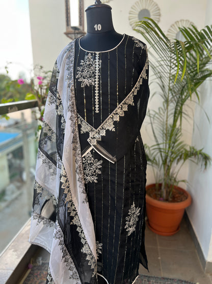 Black & White Sequin Embroidered Pakistani Style Salwar Suit