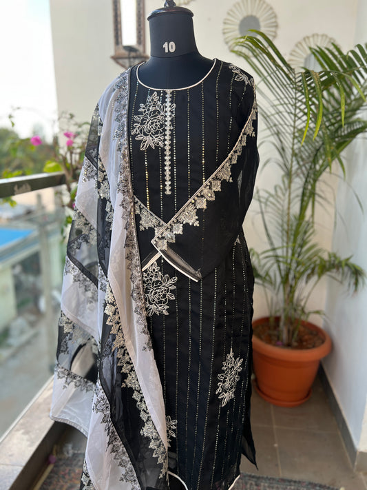 Black & White Sequin Embroidered Pakistani Style Salwar Suit