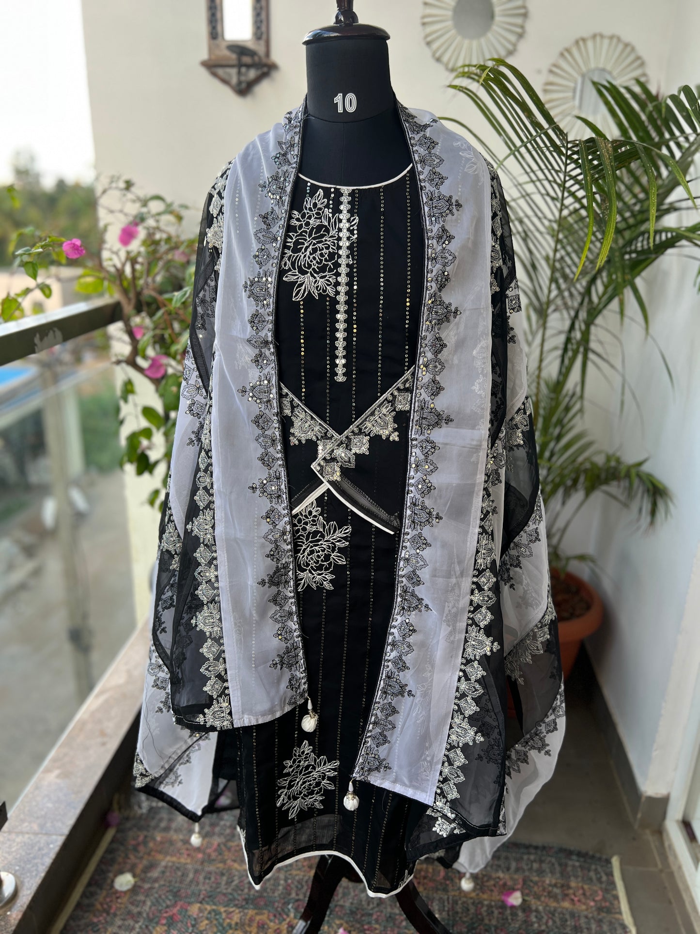 Black & White Sequin Embroidered Pakistani Style Salwar Suit