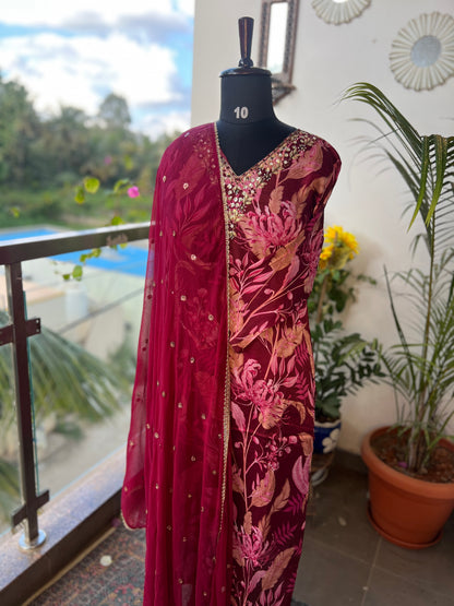 Chinnon Floral Magenta Ready to wear Salwar suit