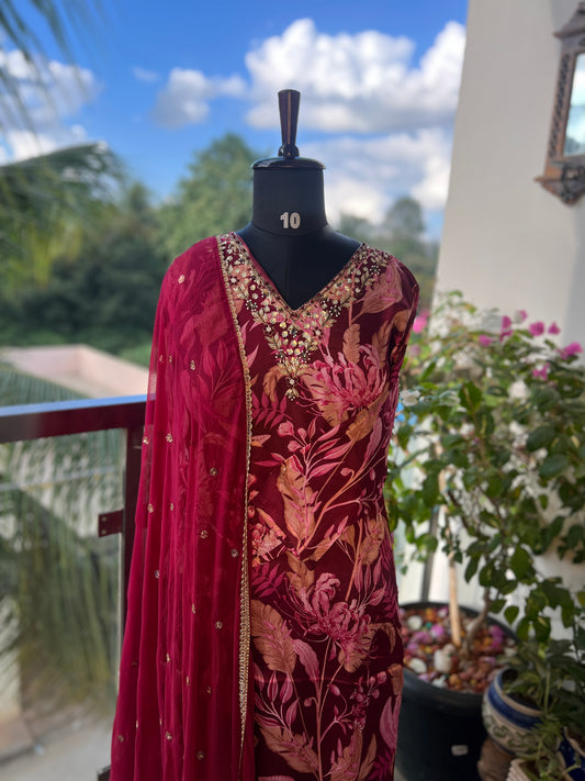 Chinnon Floral Magenta Ready to wear Salwar suit