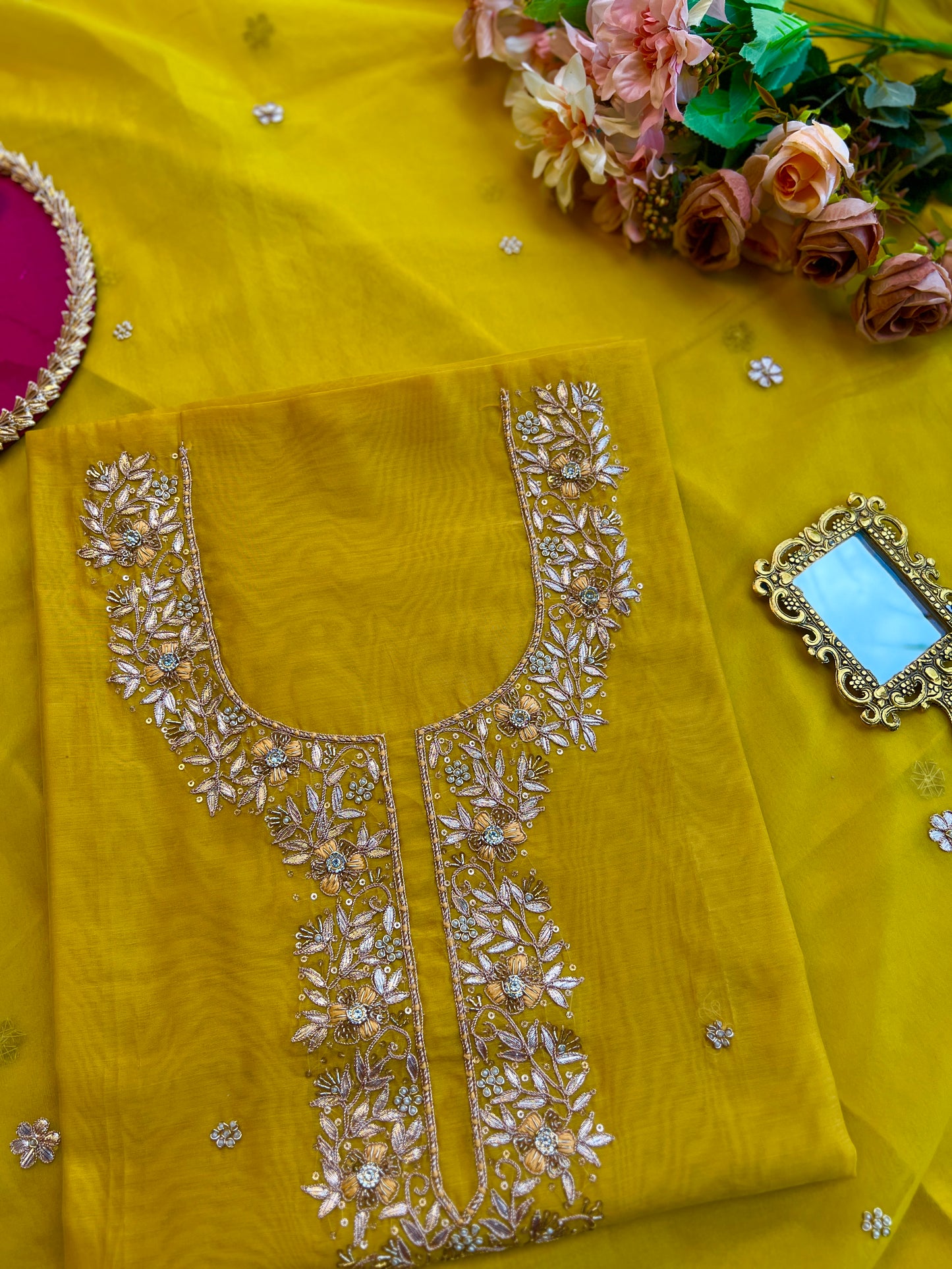 Sunlit Yellow Hand-Embroidered Chanderi Suit Set