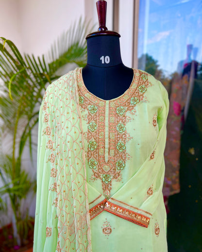 Mint Green Georgette Salwar Suit with Exclusive Handwork – Limited Edition