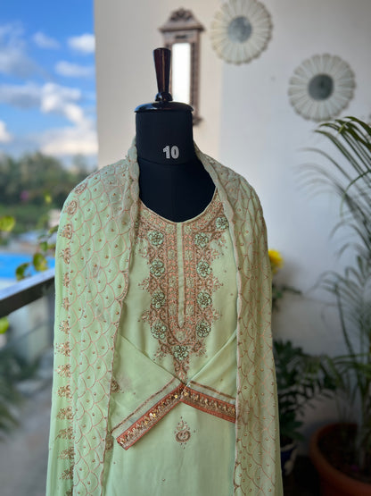 Mint Green Georgette Salwar Suit with Exclusive Handwork – Limited Edition