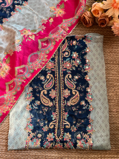 Pakistani-Inspired Russian Silk Semi-Stitched Suit with Gota Detailing