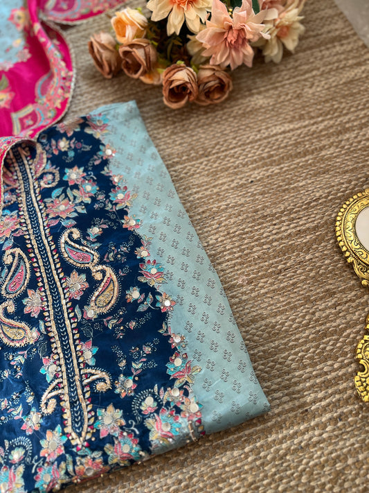 Pakistani-Inspired Russian Silk Semi-Stitched Suit with Gota Detailing