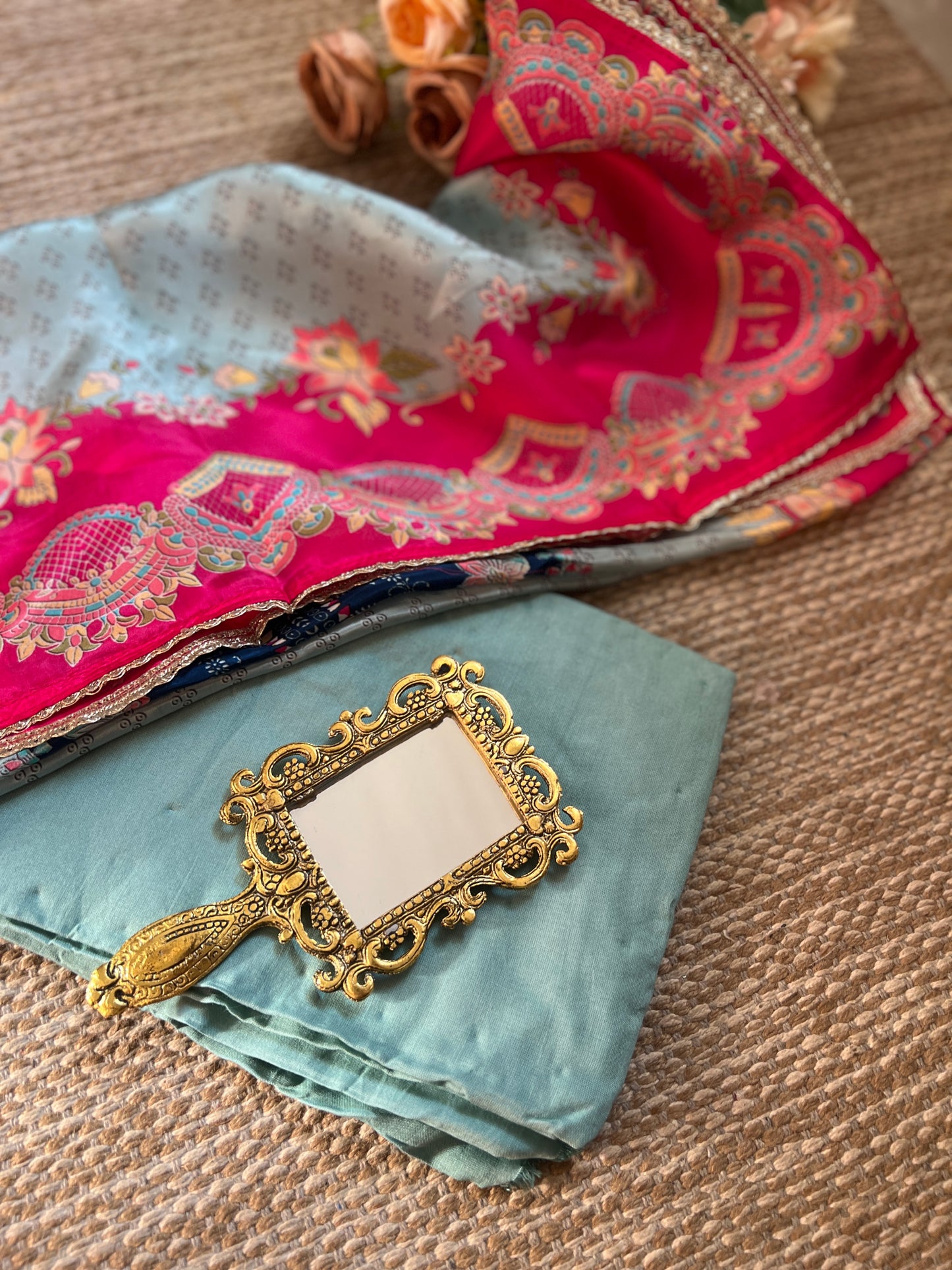 Pakistani-Inspired Russian Silk Semi-Stitched Suit with Gota Detailing