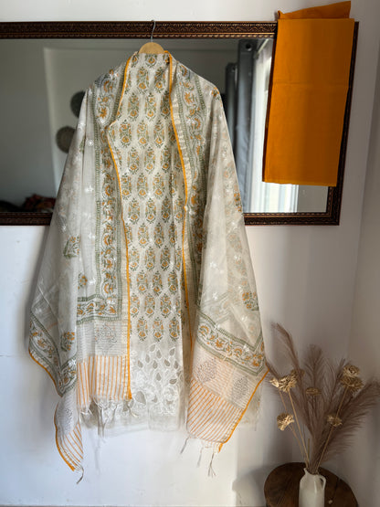 Handcrafted Mal Chanderi Handblock Suit