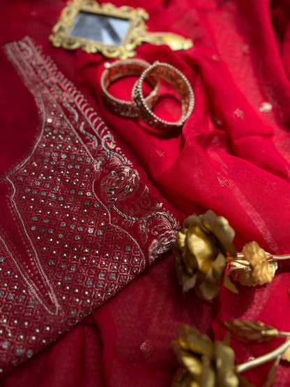 Timeless Red Khadi Silk with Banarasi Weaving Elegance
